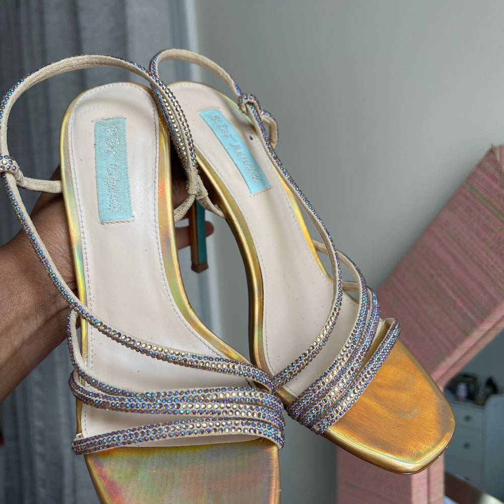 Betsey Johnson Gold Strappy Sandals with rhinestones